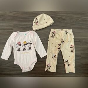 Disney Baby Minnie Mouse Pink and Cream 3 pc velour Matching Set size 6/9M